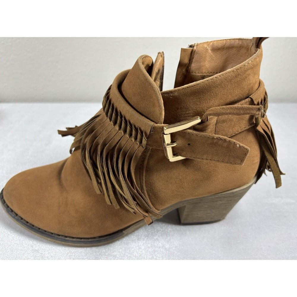 Women’s Fringe Ankle Boots Size 9 Brown Faux Suede Western Boho Zip Booties - Picture 8 of 10
